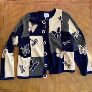 vintage christopher & banks butterflies and dragonflies cardigan